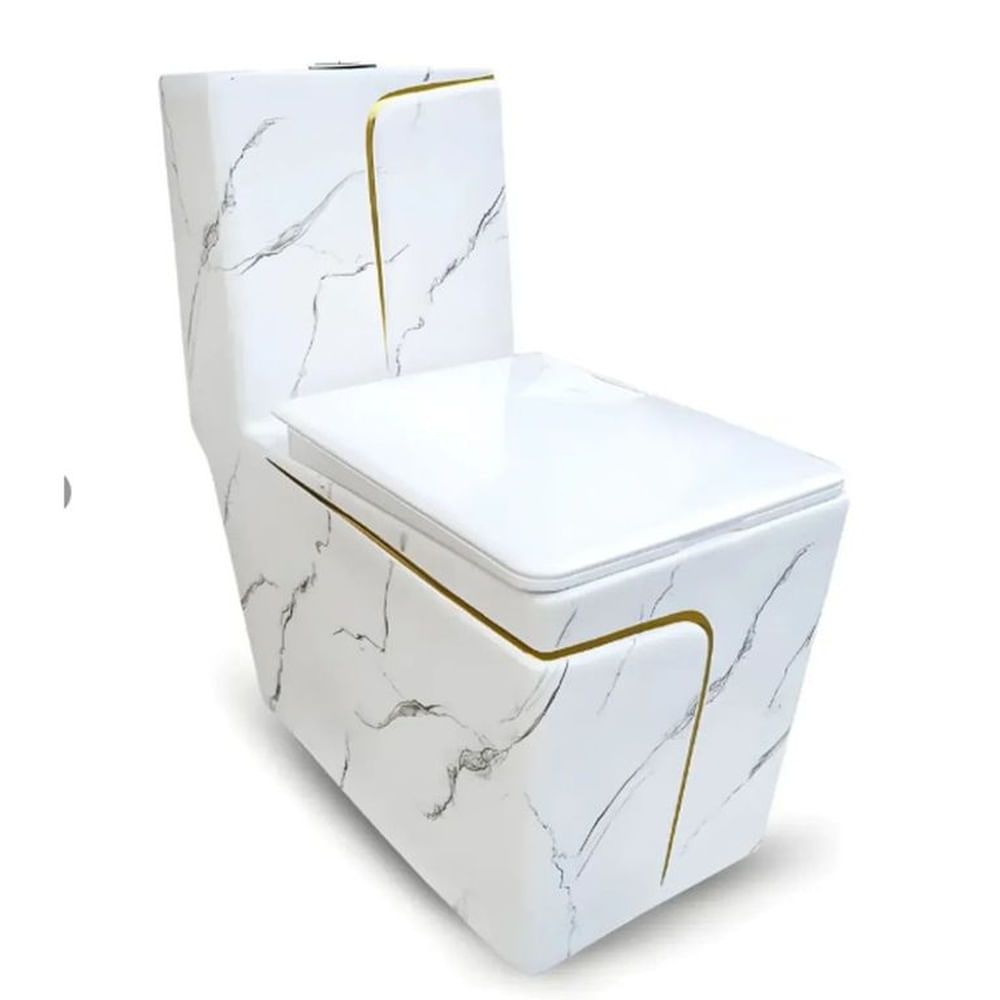 INODORO ONE PIECE MINIMALISTA MARMOLADO BLANCO CON DORADO