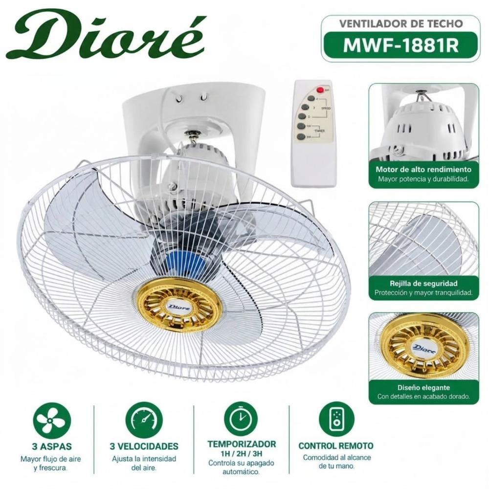 Ventilador de Techo Dioré 18'' MWF-1881R Con Control Remoto - Blanco