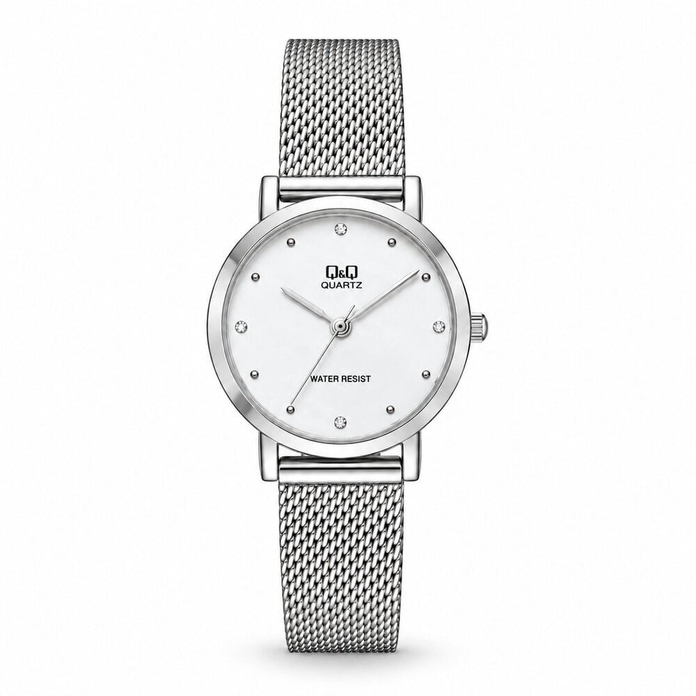 Reloj QyQ QA21J211Y Mujer Plateado 30mm Correa Tipo Malla 3 BAR