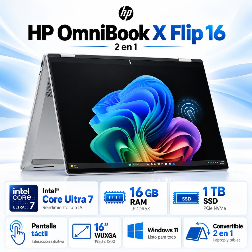 Laptop 2 en 1 HP OmniBook X Flip pantalla Touch Core Ultra 7 16GB RAM 1TB SSD Eclipse Gray
