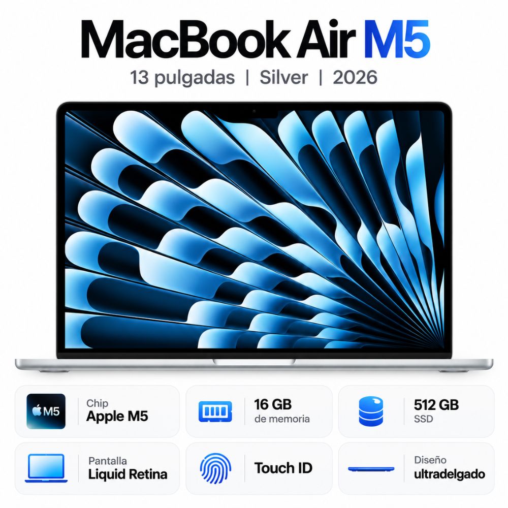 MacBook Air M5 13 16GB RAM 512GB SSD Silver Touch ID año 2026