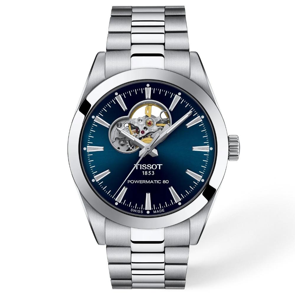 Reloj para Hombre Gentleman Powermatic 80 Open Heart Plata y Azul T127.407.11.041.01