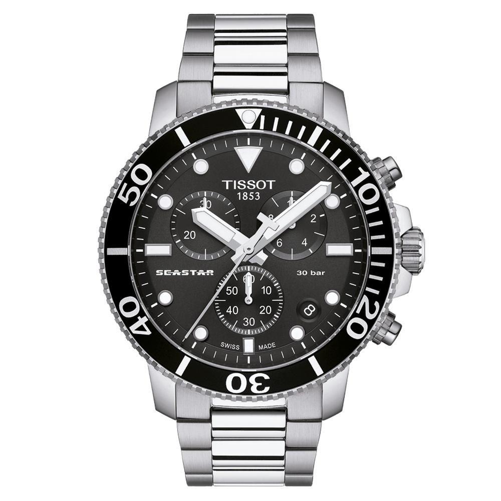 Reloj para Hombre Seastar 1000 Quartz Chronograph Plata y Negro T120.417.11.051.00