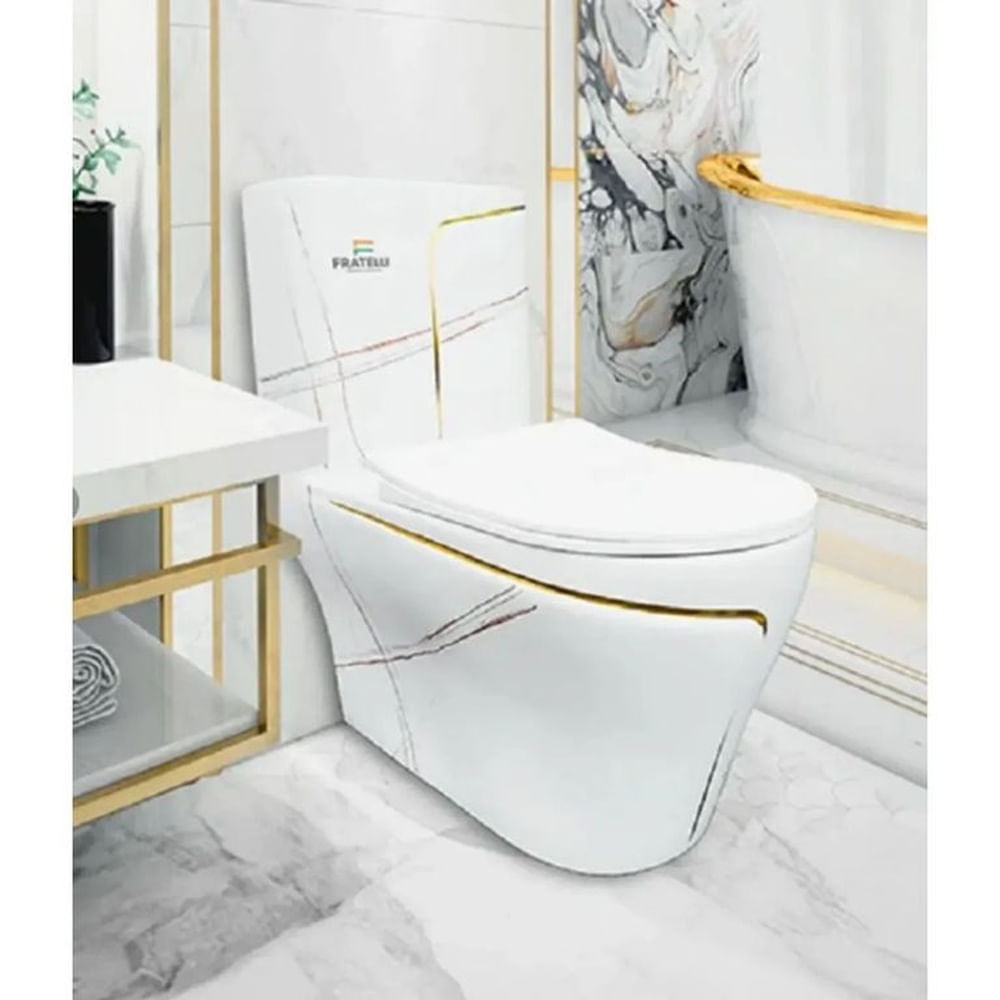 INODORO ONE PIECE MARMOLADO BLANCO CON DORADO 8676MGL2