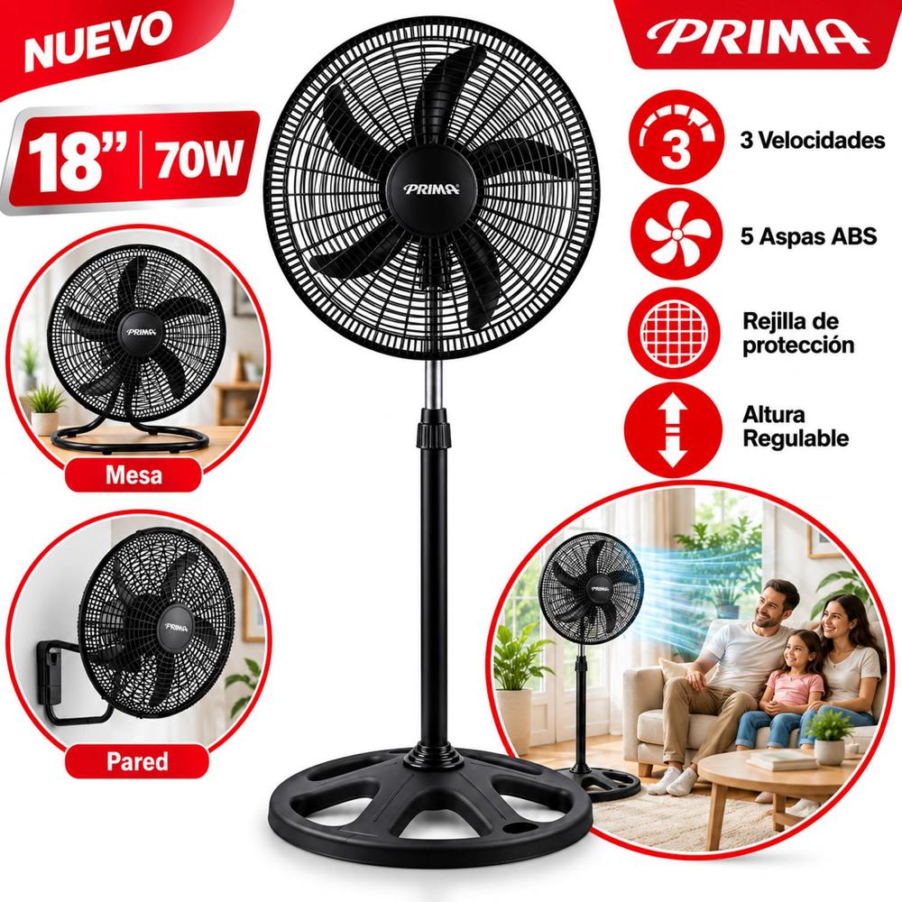 Ventilador de Pedestal 3 en 1 Prima 70 Watts YL-1806-P