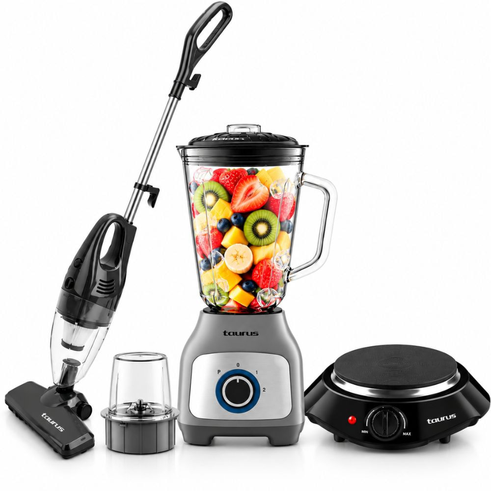 Tricombo Taurus Licuadora Silver premium 1.5L Más Aspiradora escoba  Más Cocina eléctrica 1 hornilla