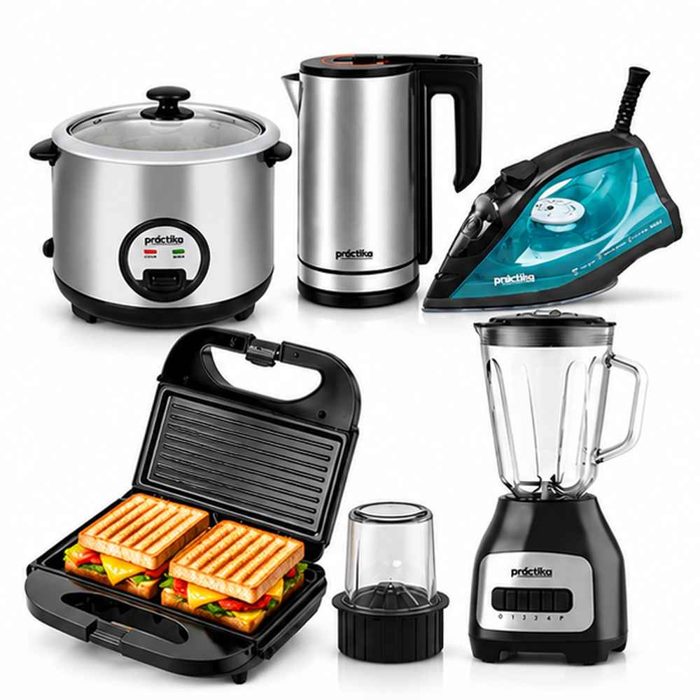 Practika Licuadora 1.6L Más Arrocera 1.5L Más Hervidor 1.8L Más Plancha a vapor Más Sandwichera