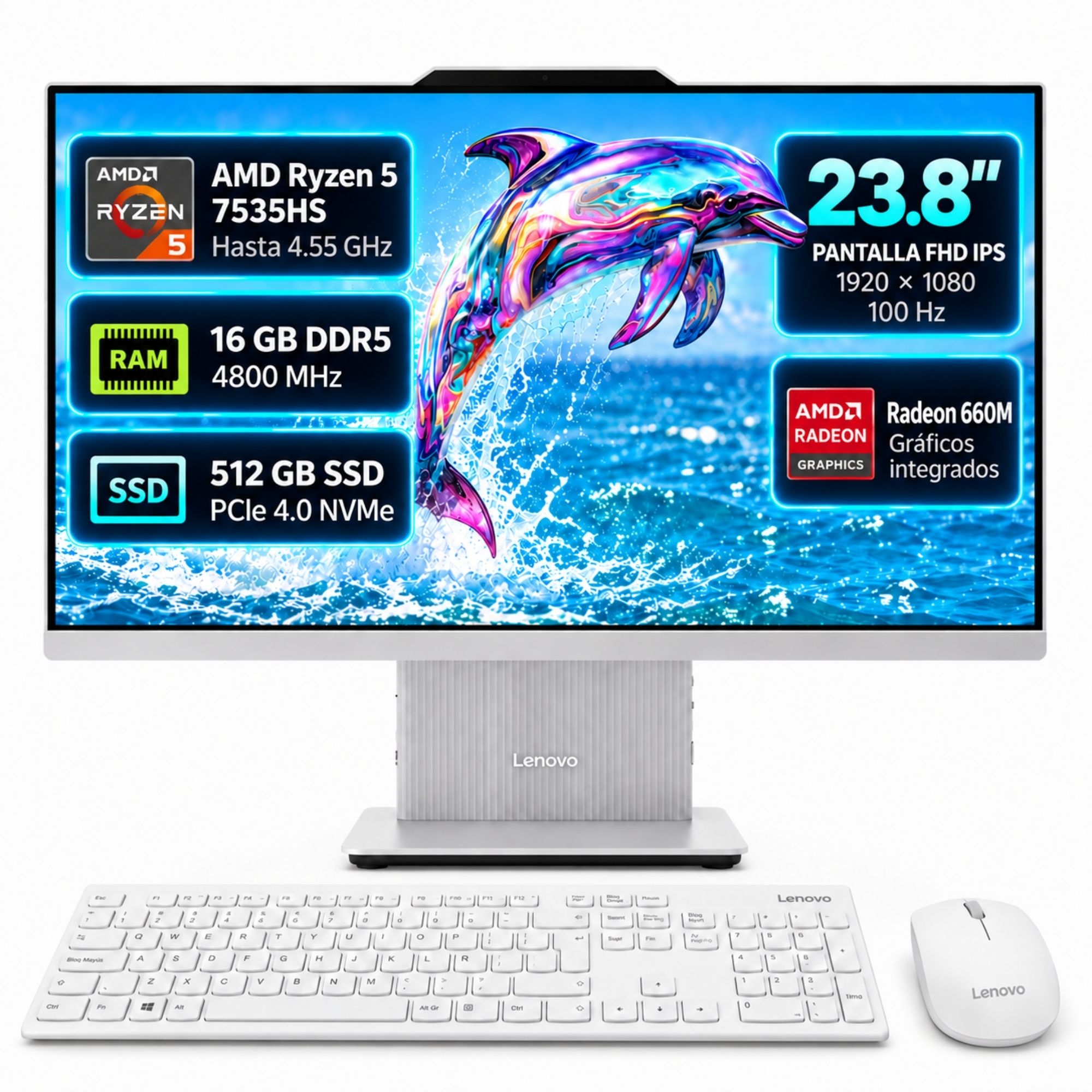 ALL IN ONE LENOVO IDEACENTRE AIO 24ARR9 AMD RYZEN 5 RAM 16GB SSD 512GB -F0HN00MTLD