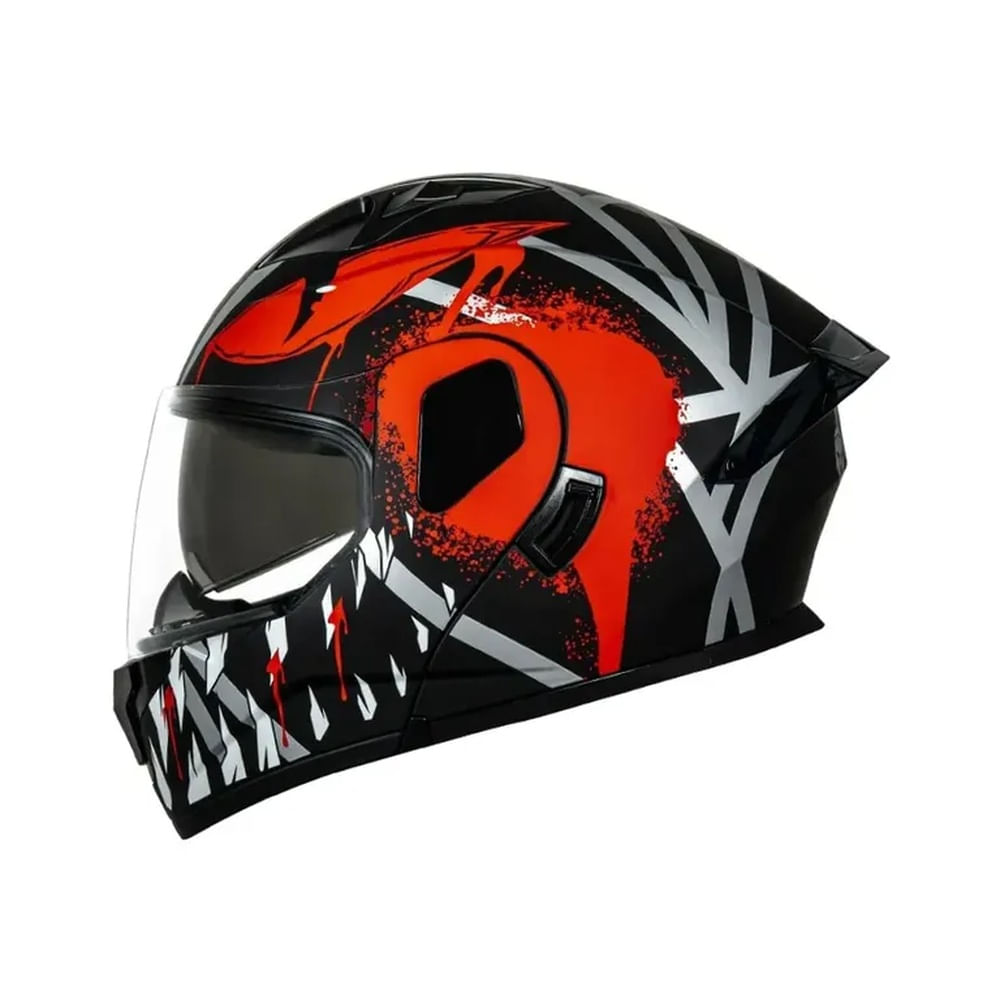 Casco abatible para moto KRATOZ EVO K35 MAMBA gris mate / rojo visor transparente
