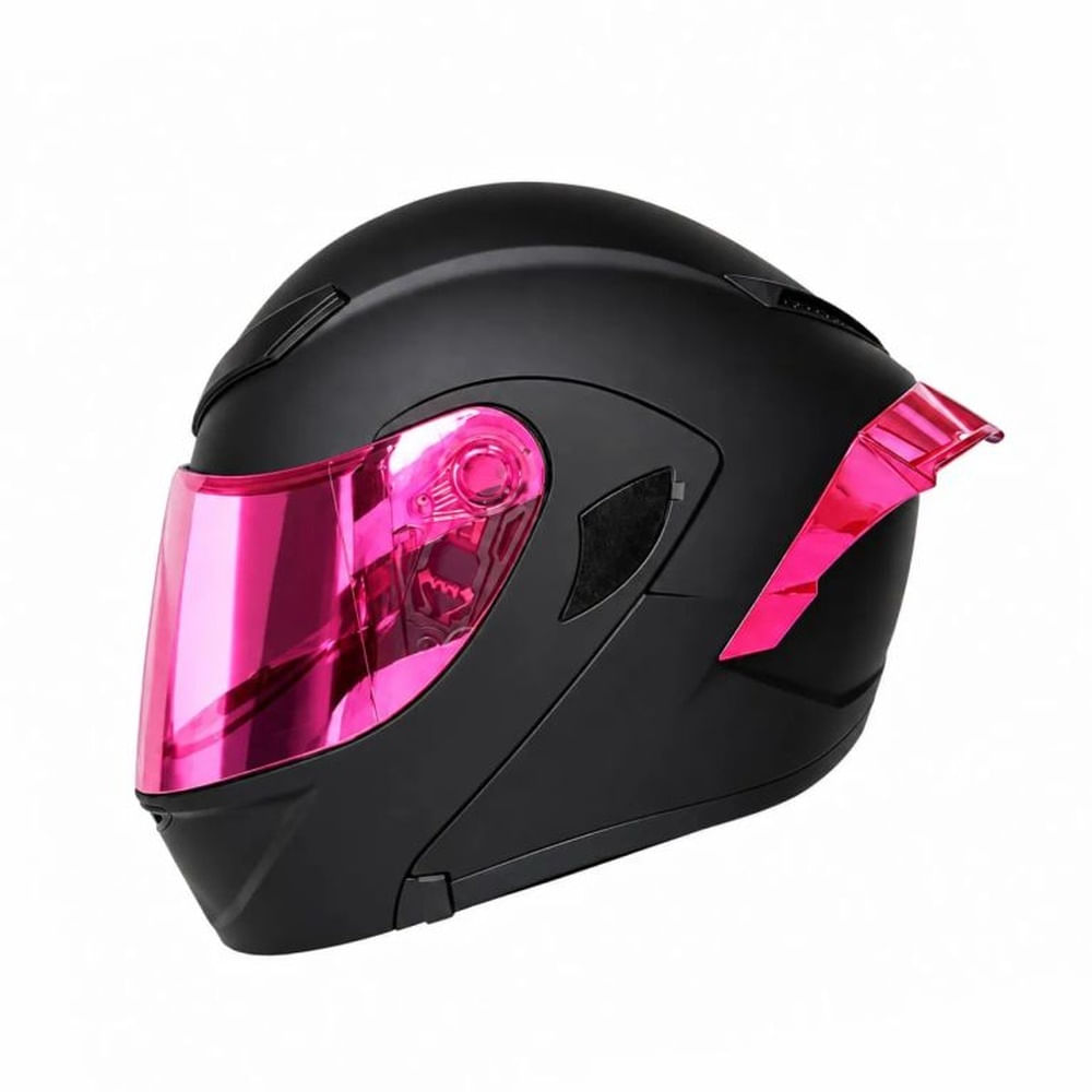 CASCO PARA MOTO XTREME NEGRO VISOR ROSA DIA Y NOCHE TALLA L