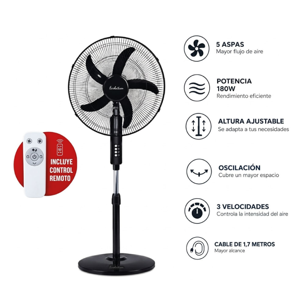 Ventilador pedestal Evolution FS45M1R 18 180W con Control Remoto