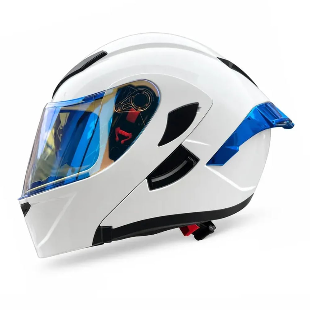 CASCO PARA MOTO XTREME JH902 BLANCO VISOR AZUL DIA Y NOCHE L