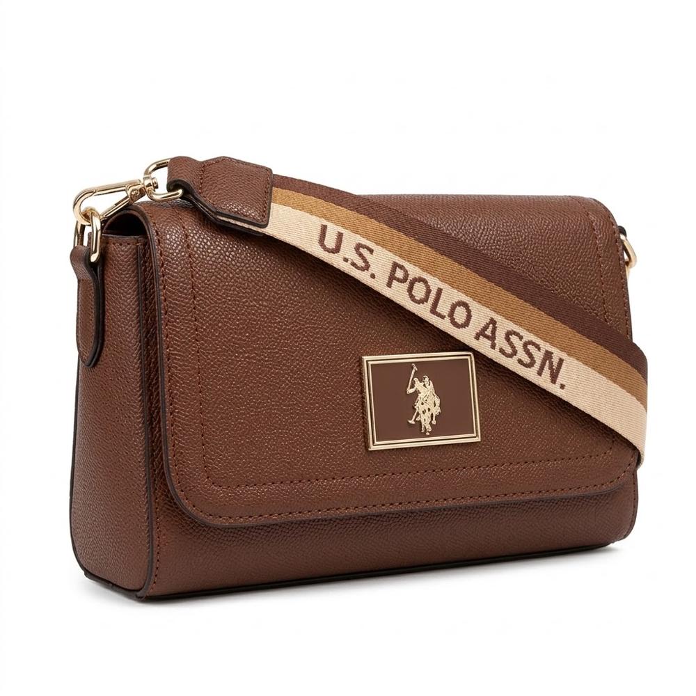 CARTERA CROSSBODY U.S. POLO ASSN. MARRÓN CORREA MONOGRAFIADA