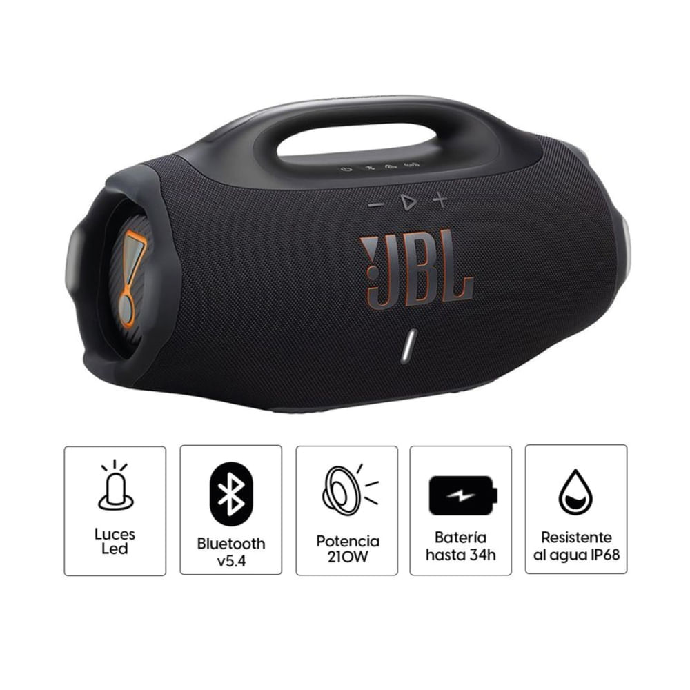 Parlante Bluetooth JBL Boombox4 IP68 210W Resistente al Agua Negro