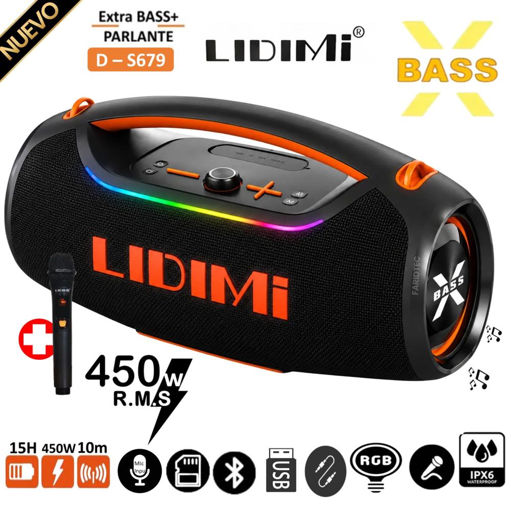 Parlante Bluetooth Lidimi Super 450W D-S679 USB AUX TF mas Micrófono