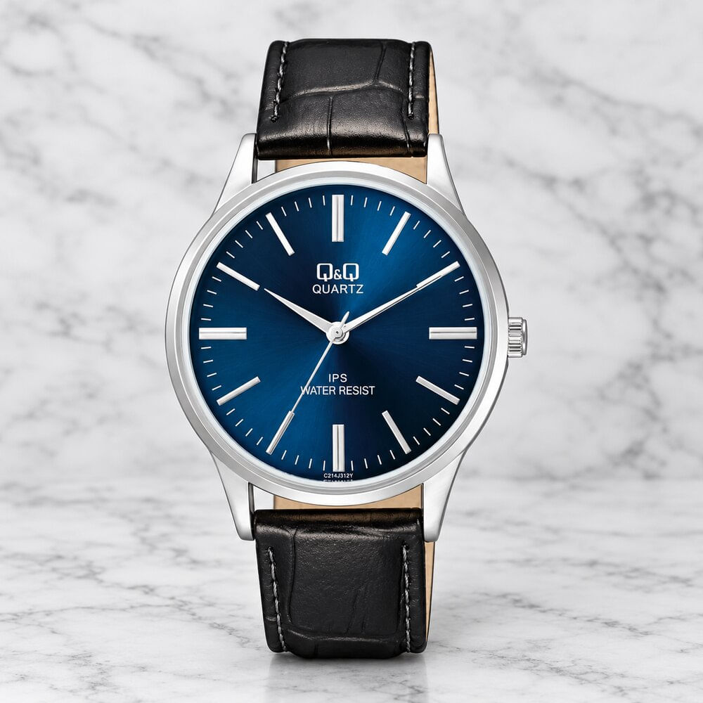 Reloj QyQ C214J312Y Hombre Esfera Azul Correa Negra 40mm 3 BAR