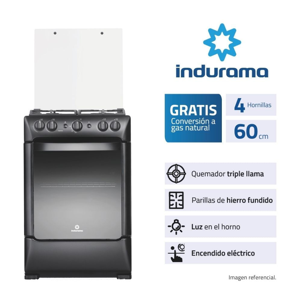 Cocina de Pie Indurama Pompeya 4 Quemadores Negra