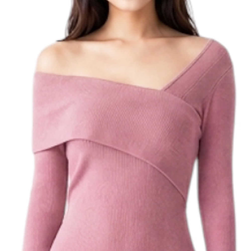 Vestido Asimetrico Manga Larga Broches Rib Grueso Col-26 Color Palo ...