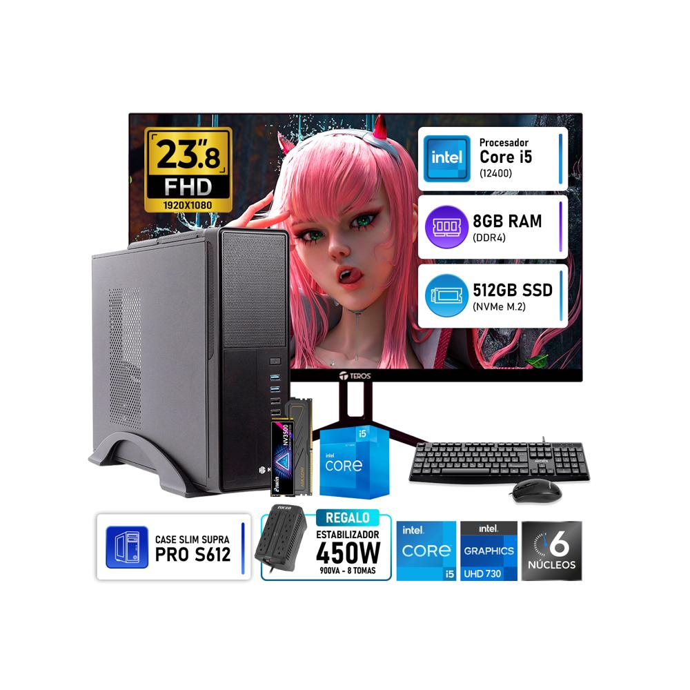 Computadora PC Oficina Intel Core i5 12400 RAM 8GB SSD 512GB Monitor Teros 23.8 Pulgadas 120Hz