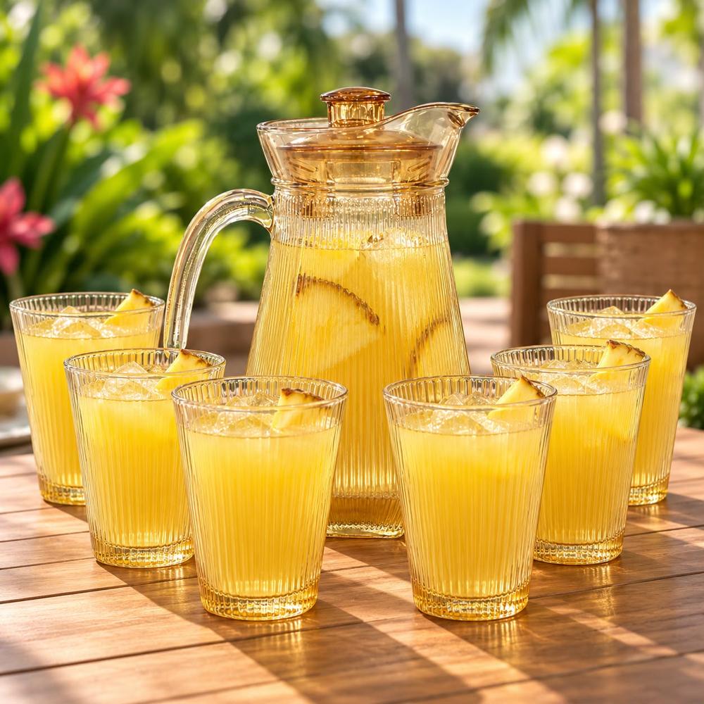 Set de Jarra de Vidrio Nacarado 1200 ml - 6 Vasos de 240 ml - Ámbar