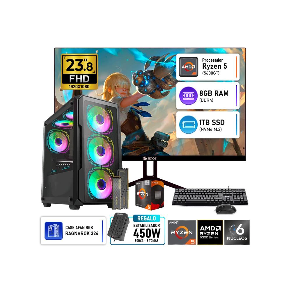 Computadora PC Gamer AMD Ryzen 5 5600GT 8GB RAM 1TB SSD Monitor Teros 23.8 120Hz