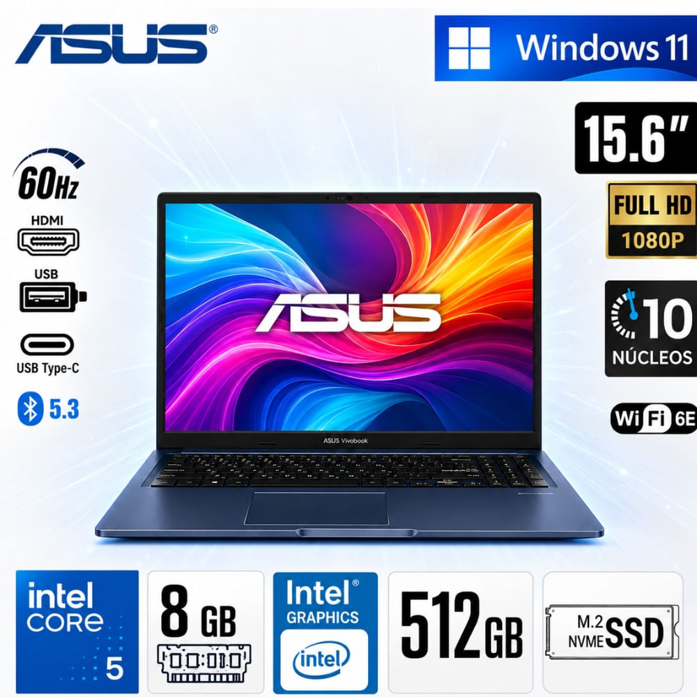 Laptop ASUS Vivobook 15 X1504VA-BQ4454W Intel Core 5 120U 8GB RAM 512GB SSD 15.6 FHD
