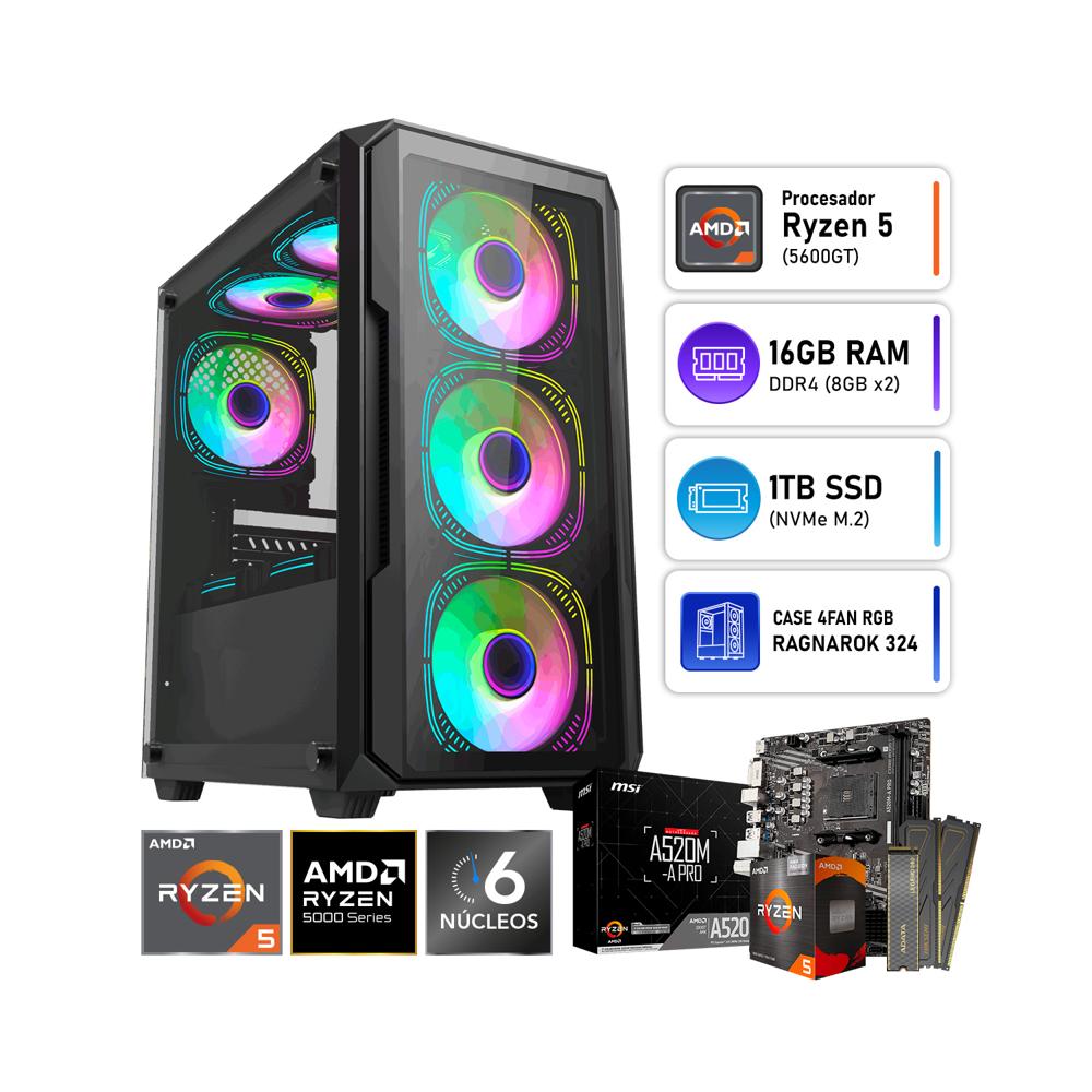 PC Gamer AMD Ryzen 5 5600GT 16GB RAM SSD ADATA 1TB RGB