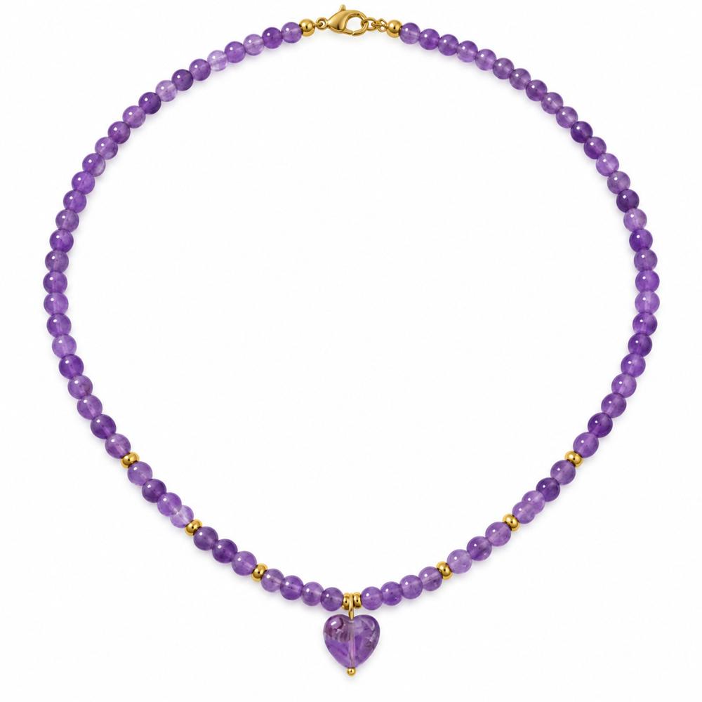 Collar Amatista de acero enchapado en oro de 18k