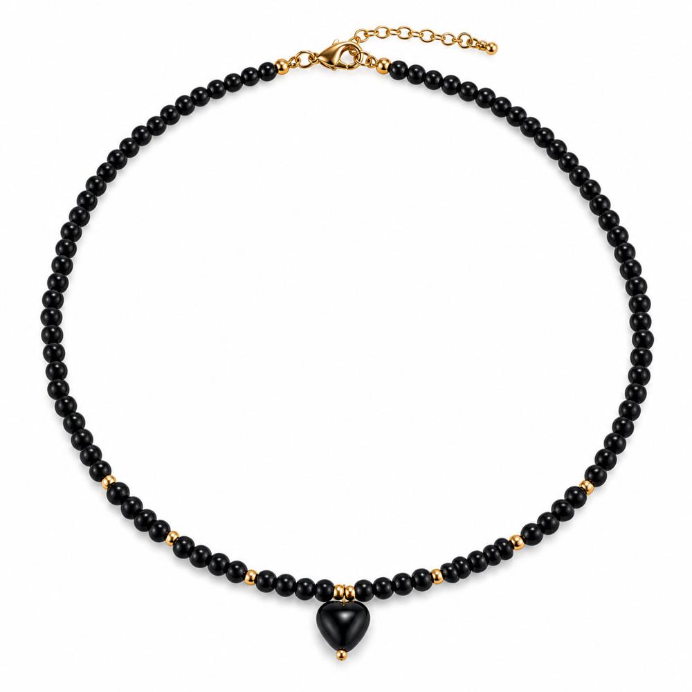 Collar Ónix negro  y acero enchapado en oro de 18k