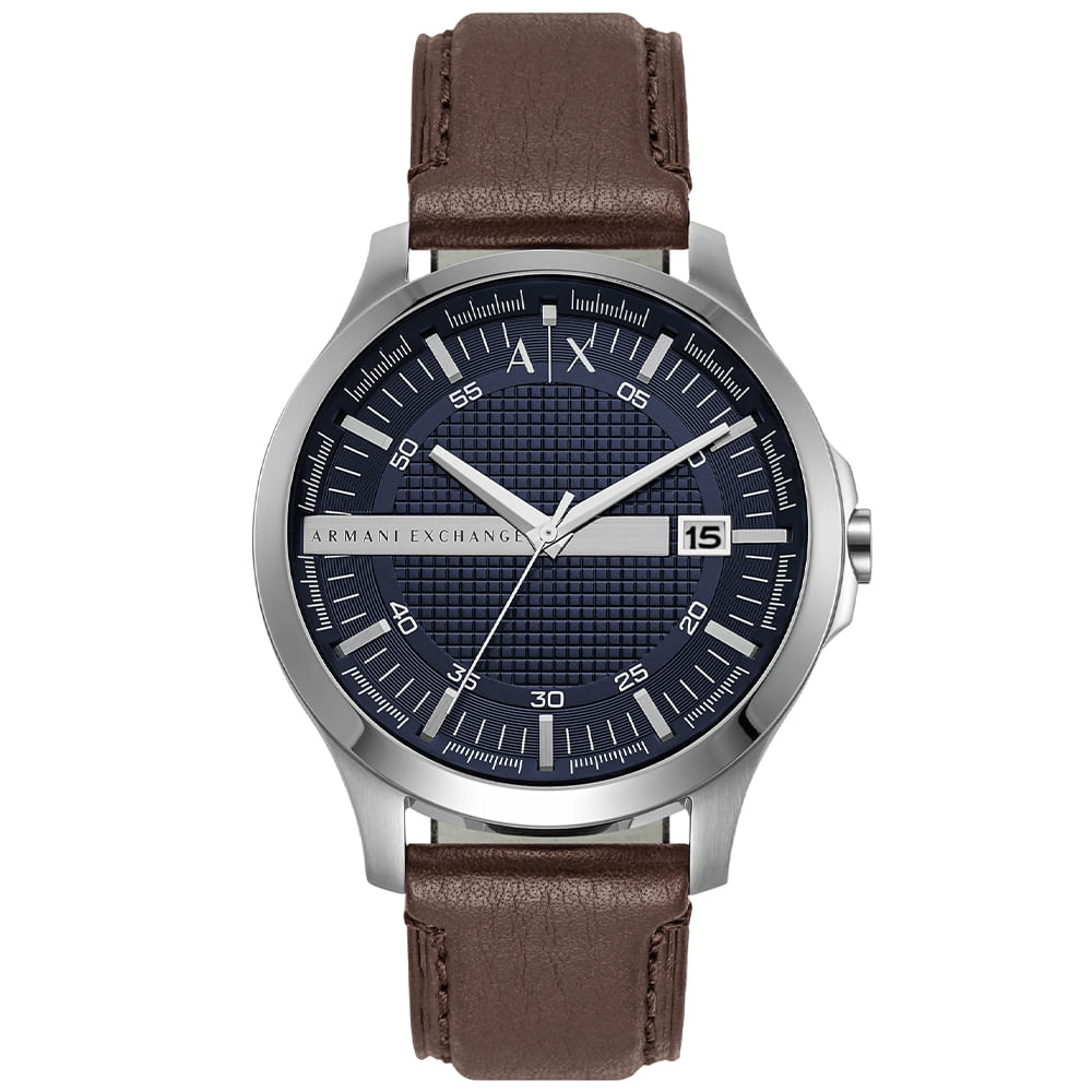 Reloj Armani Exchange Hampton AX2133 Fecha Correa Cuero Marrón Dial Azul