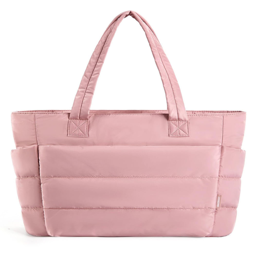 BOLSO TOTE ACOLCHADO PARA MUJER PORTA LAPTOP CON CIERRE CARTERA PUFFER ROSA