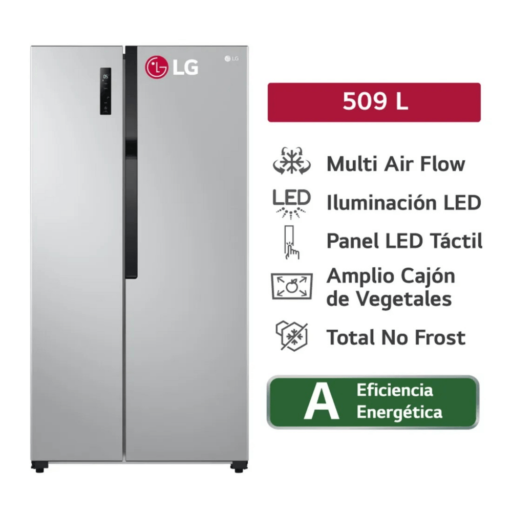 Refrigeradora LG Side by Side 509 Litros No Frost Multi Air Flow Gris LS51BPP  1 Año de Garantía
