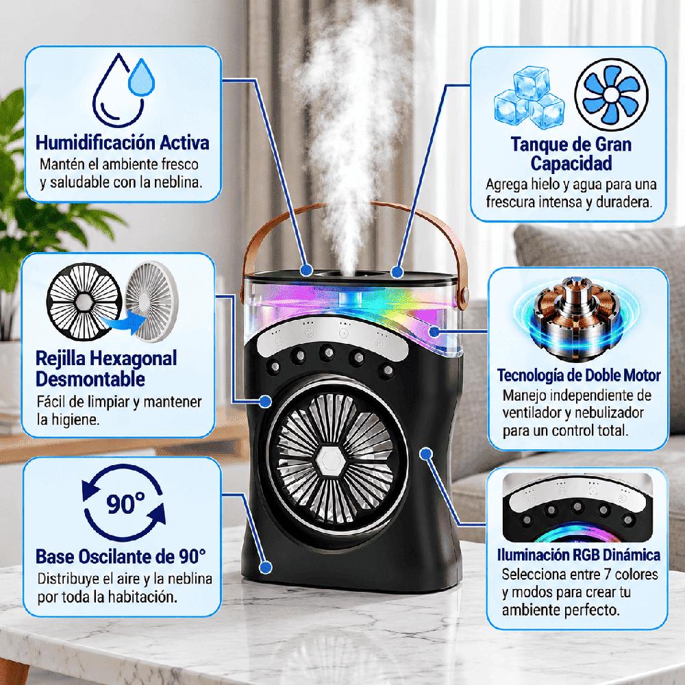 Mini Ventilador Humidificador Portátil 3en1 Luces Led Diseño Estilo Pelota y regalo TableFan Capybar