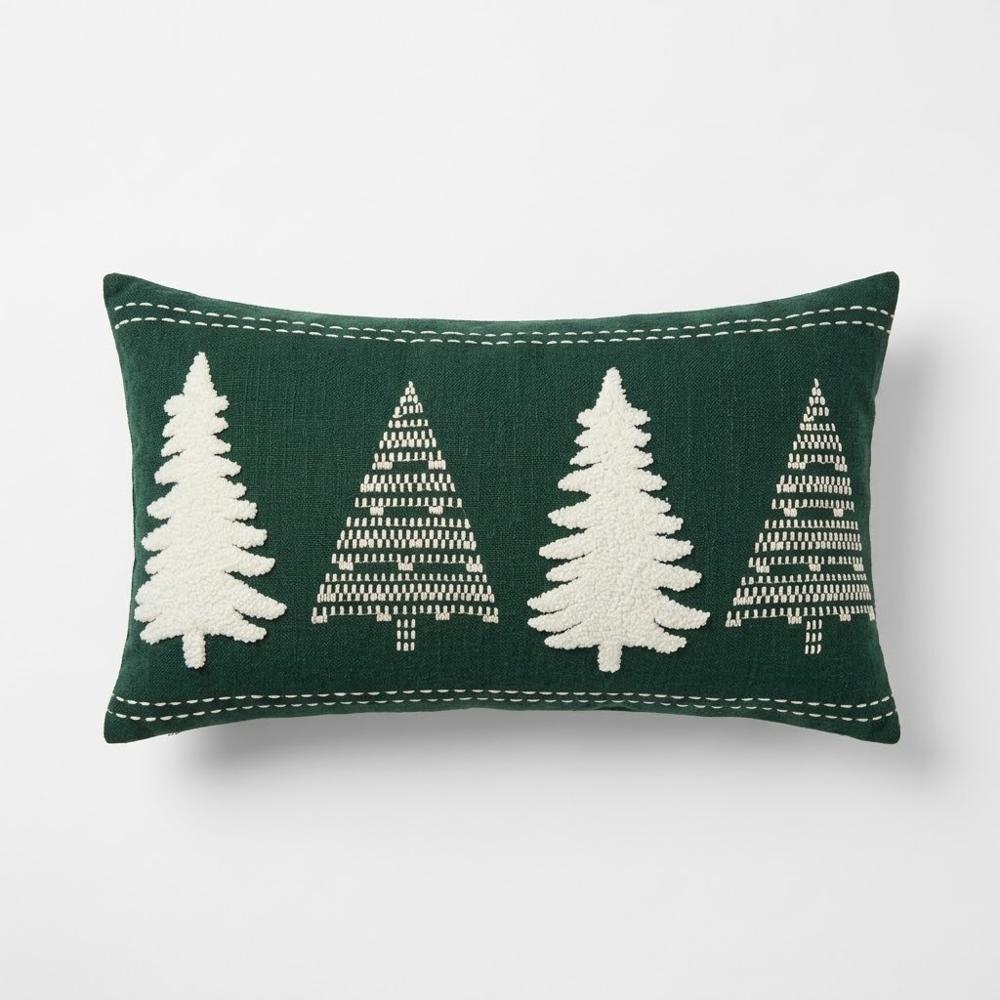 Cojín Decorativo Navideño Árboles en Relieve 3D Verde Zalmohadas 30x50 cm