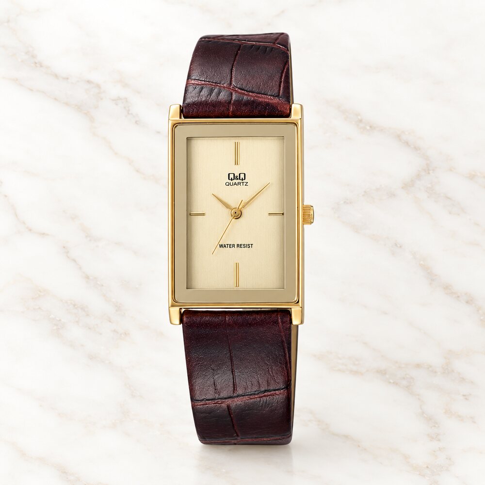 Reloj QyQ VW90J100Y Hombre Bisel Dorado Diseño Vintage 25mm