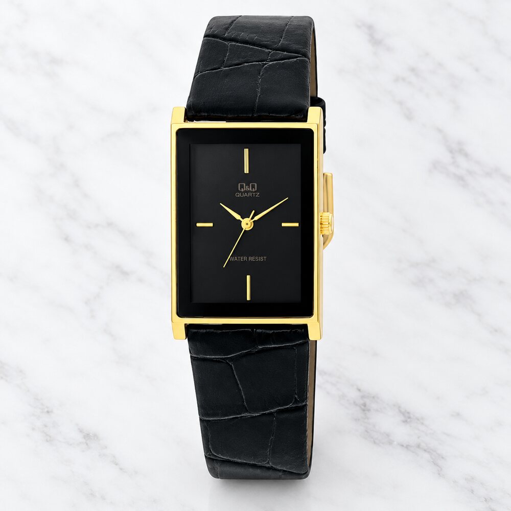 Reloj QyQ VW90J112Y Hombre Vintage Dorado 25 mm Correa Marrón 5 BAR