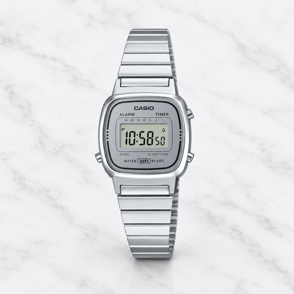 Reloj Casio LA670WA-7 Mujer Digital Vintage Plateado Acero Inoxidable Alarma
