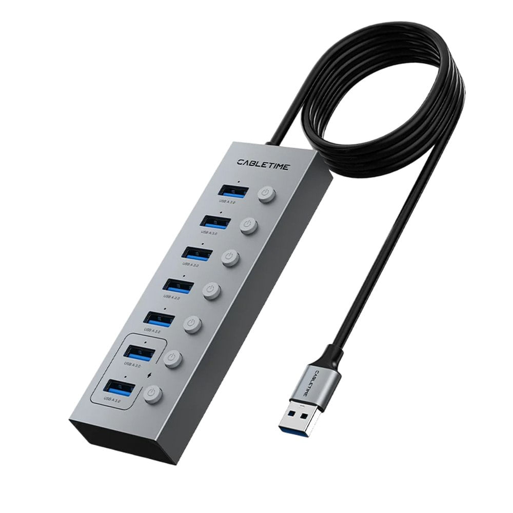 Hub USB 3.0 de 7 Puertos CABLETIME con LED Cable Largo de 1 M CB47G