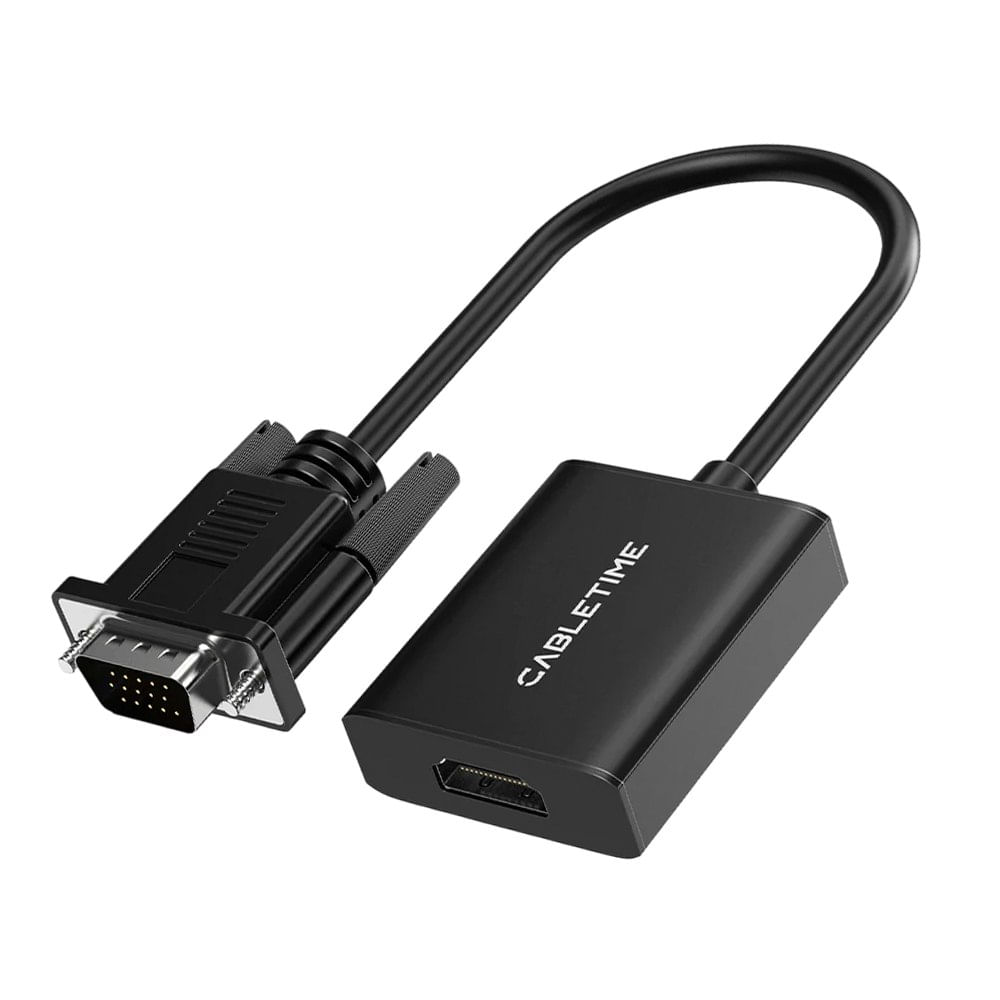 Adaptador Convertidor VGA a HDMI CABLETIME 1080P 60Hz Activo Unidireccional con Audio CP54B