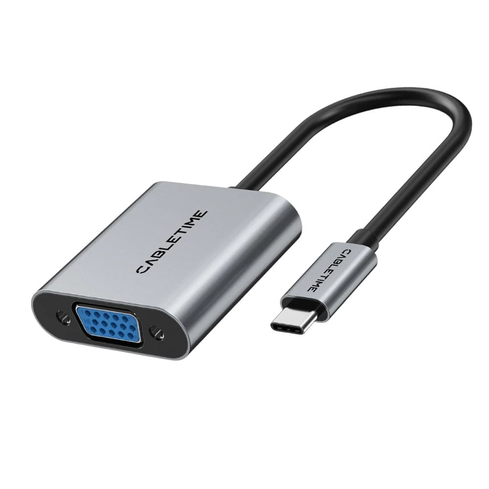 Adaptador USB Tipo-C a VGA Hembra CABLETIME 1080P 60Hz Conversor de Video de Aluminio CP17A