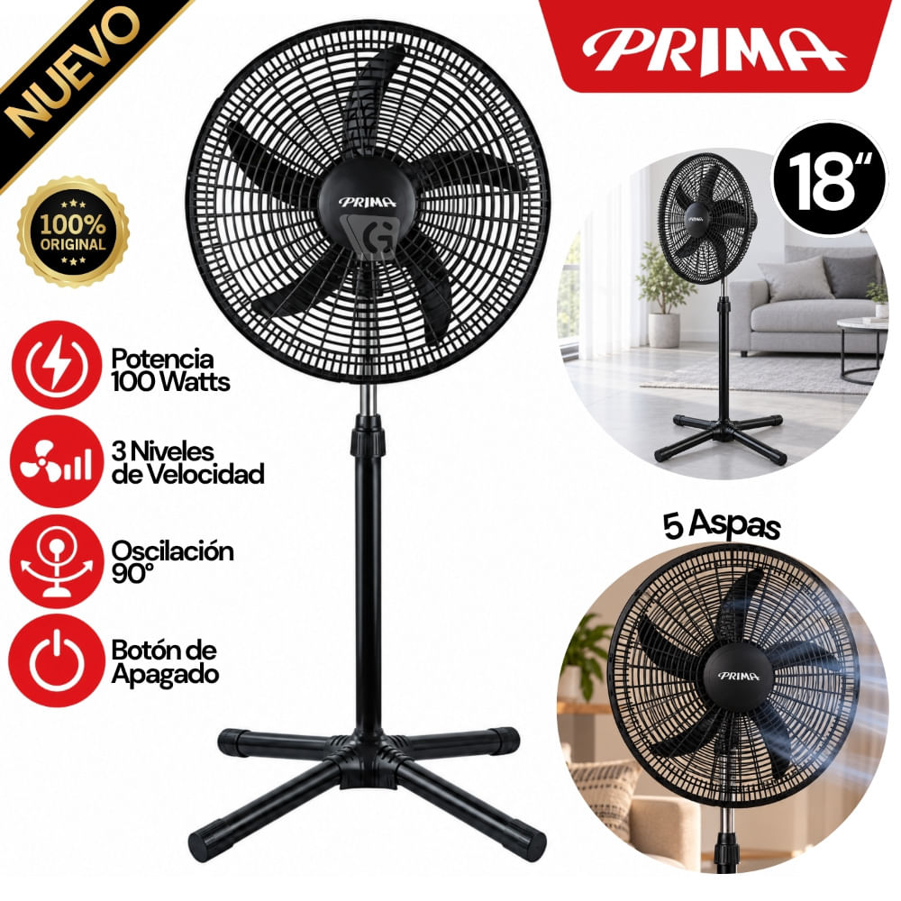 Ventilador de Pedestal Prima 18  70 Watts 3 Velocidades YL-1805-P