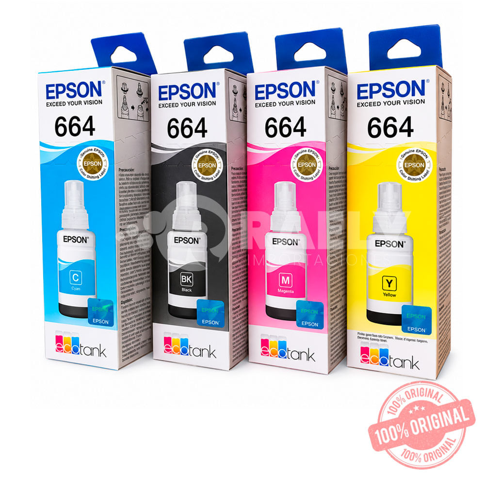 kit de Tinta Epson T664  Cian Magenta Yellow  Black