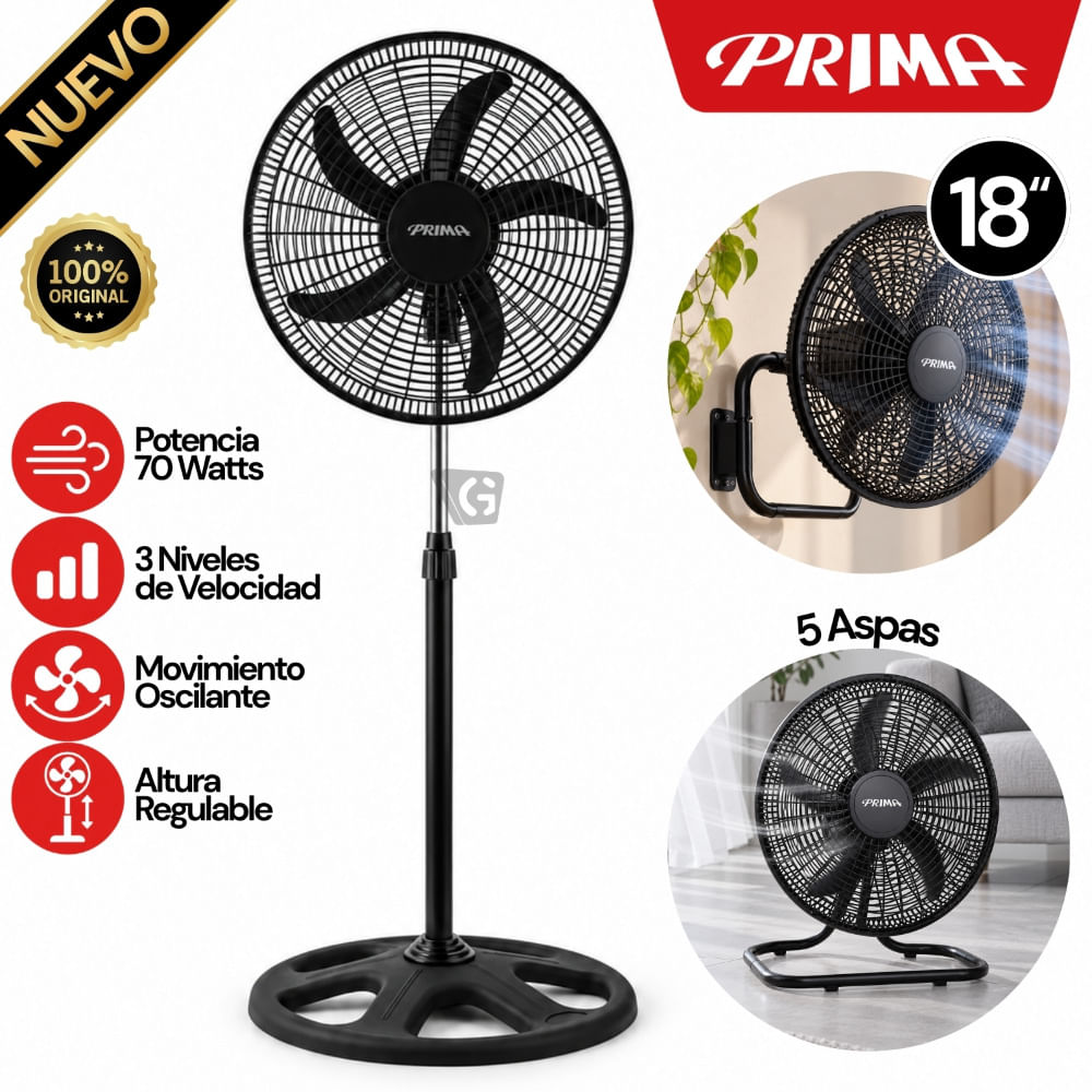 Ventilador de Pedestal 3 en 1 Prima 18 70 Watts YL-1806-P