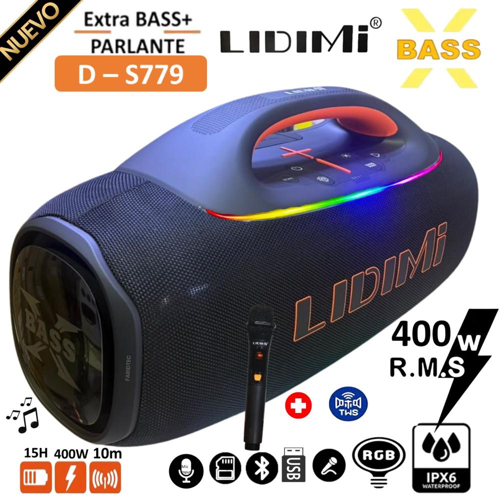 Parlante portátil SUPER LIDIMI D-S779 GAMA PREMIUM TECNOLOGÍA EUROPEA EXTRA BASS 400 WATTS