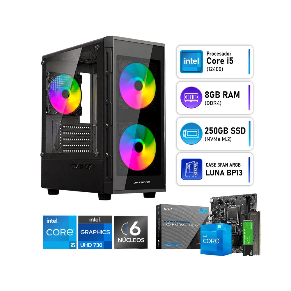 PC Oficina Intel Core i5-12400 8GB RAM SSD NVMe 250GB Case DataOne Luna 550W