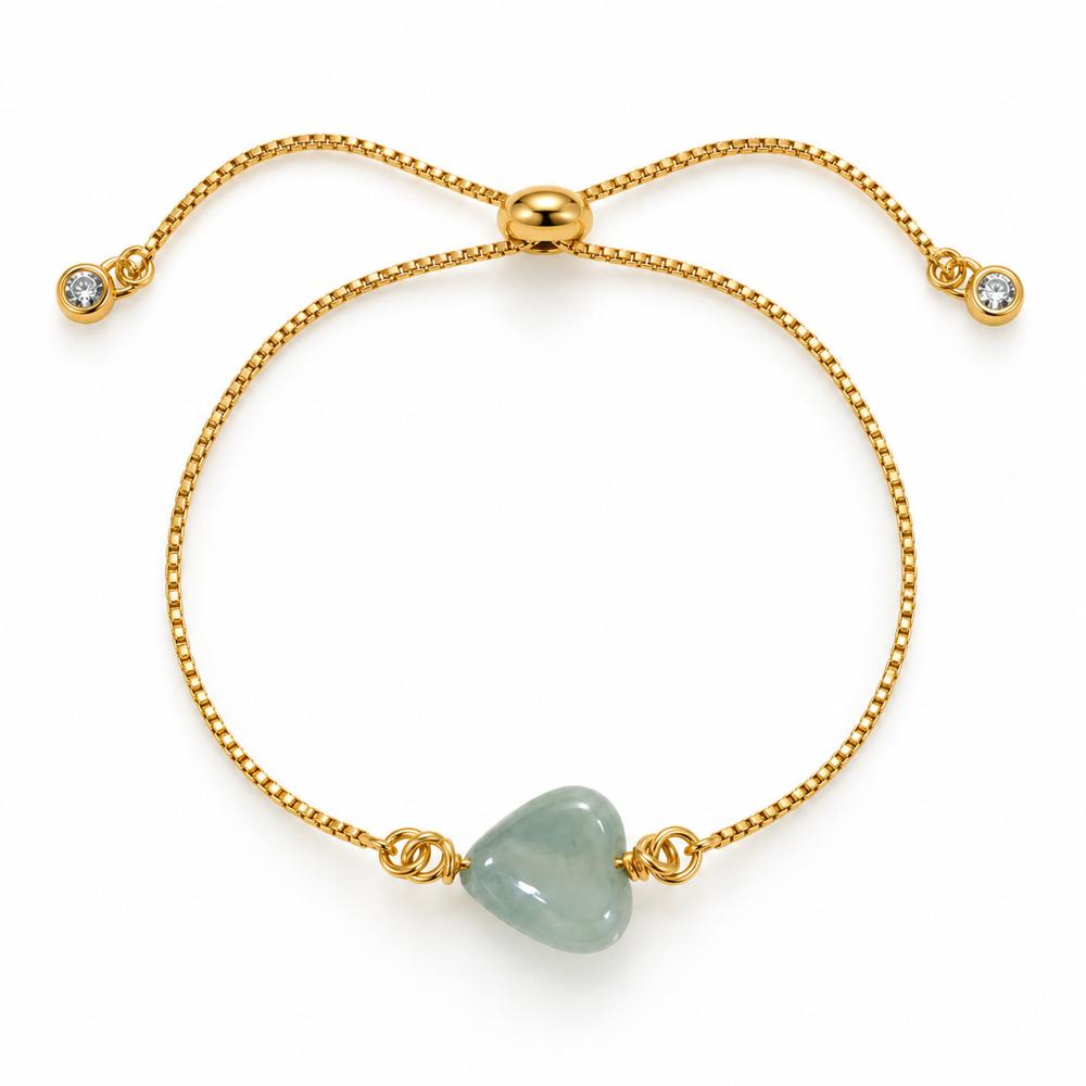 Pulsera Corazón Jade de acero enchapado en oro de 18k