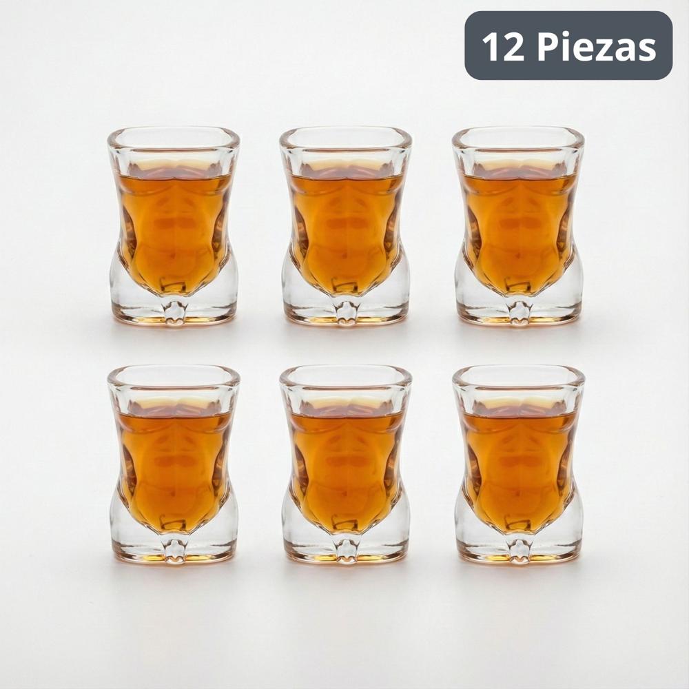 Set de vasos shot de vidrio diseño cuerpo masculino x12 und