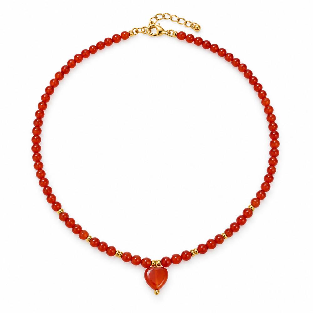 Collar Ágata Roja de acero enchapado en oro de 18k