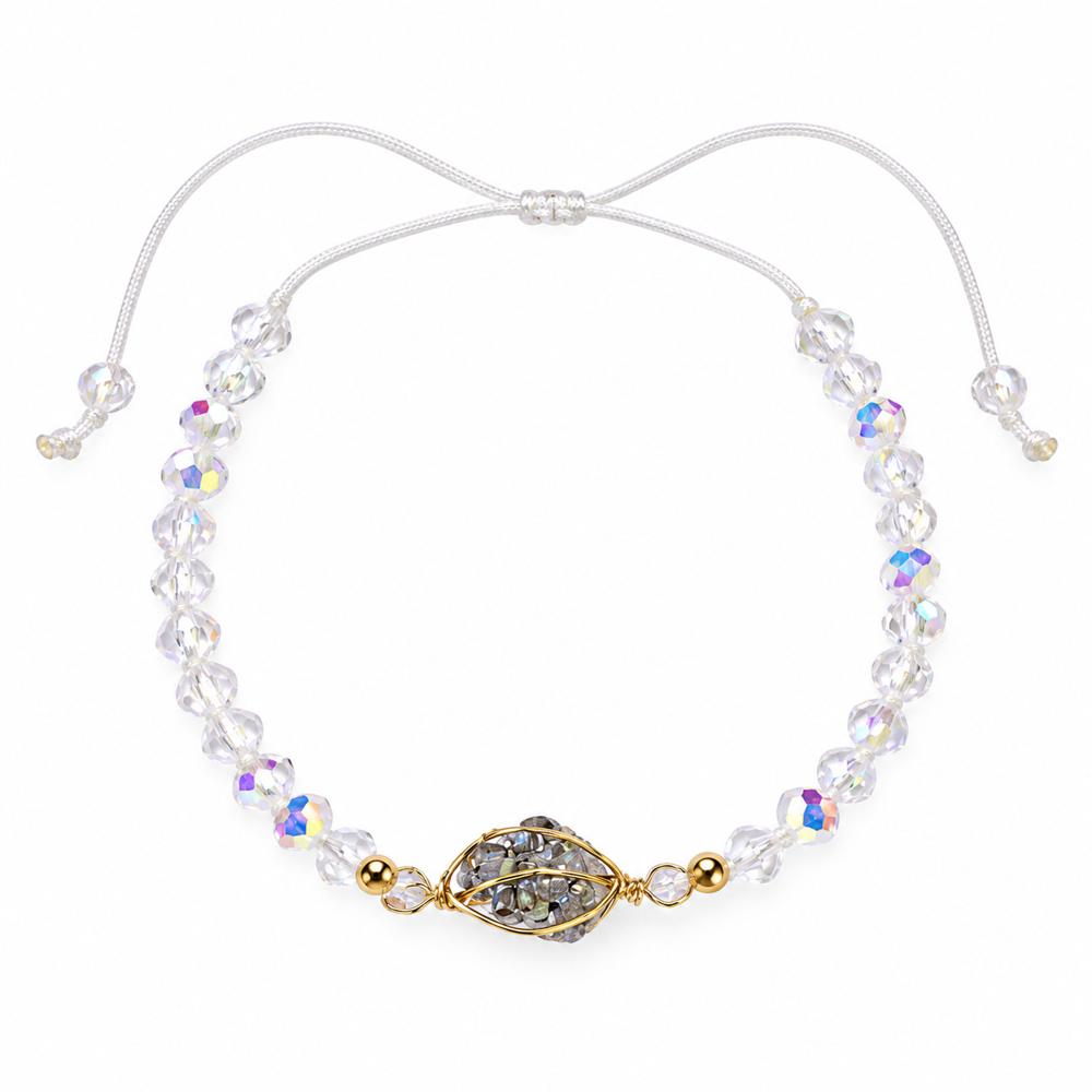 Pulsera Murano blanco con pirita de acero enchapado en oro de 18k