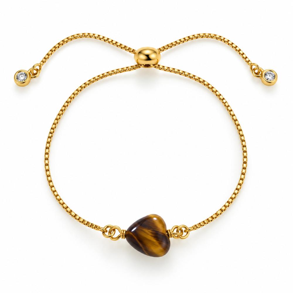 Pulsera Corazón Ojo de TIgre de acero enchapado en oro de 18k